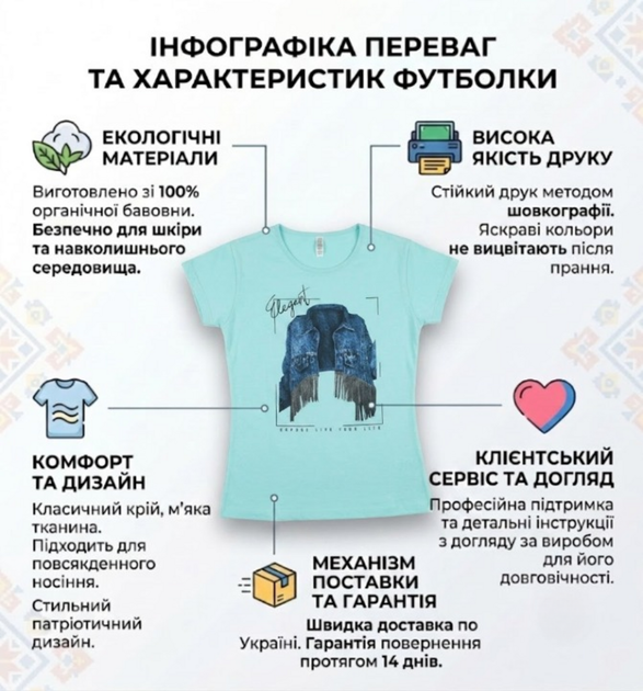 Футболка женская стильная однотонная приталенная укороченная базовая с принтом Elegant джинсовая куртка размер M бирюзовый - изображение 10