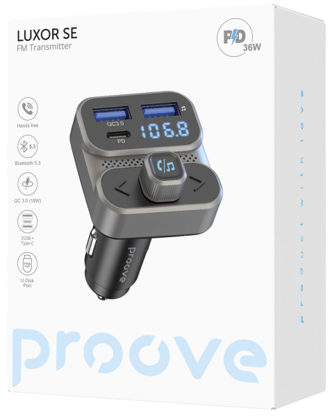 FM-модулятор/дисплей 36W USB-A/USB-C PD+QC3.0 Proove Luxor SE gray (FMLX20120003) UA - зображення 7