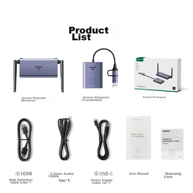 Адаптер беспроводной UGREEN 25374 HDMI USB/Type-C для дублирования экрана, до 50 м - Фото 10 Адаптер беспроводной UGREEN 25374 HDMI USB/Type-C для дублирования экрана, до 50 м - изображение 10
