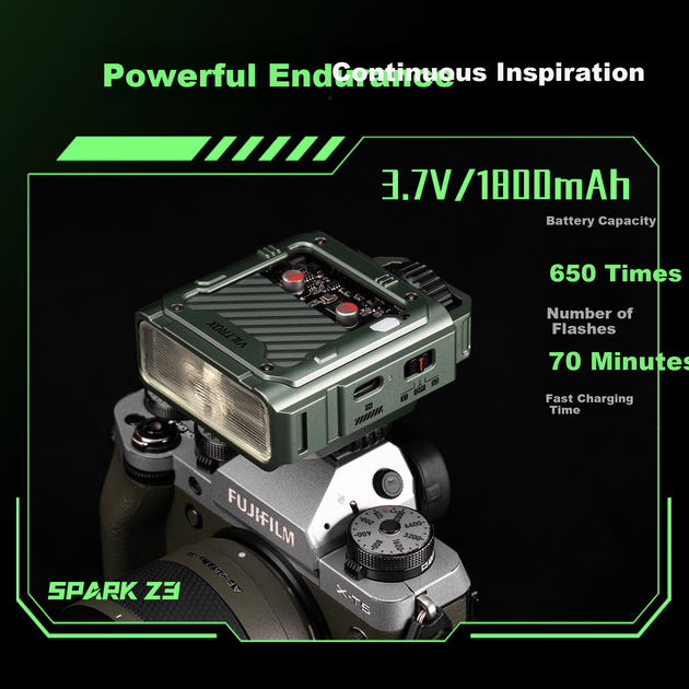 VILTROX Spark Z3-F (версія Fuji - Gunmetal Gray), спалах-гарячий башмак, автоматичний TTL-спалах для камери, потужний легкий портативний заповнюючий ліхтар, ліхтар для зовнішньої фотозйомки - зображення 10