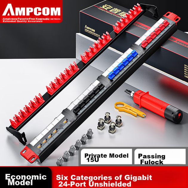 Патч-панель Ampcom AMCAT61924 Cat6 на 24 порти 1U - зображення 4