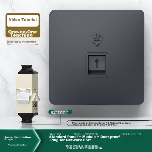 Модуль WANJEED Keystone RJ-45 FTP Cat 6a безінструментальний Сірий (1-14655) - Фото 5 Модуль WANJEED Keystone RJ-45 FTP Cat 6a безінструментальний Сірий (1-14655) - зображення 5