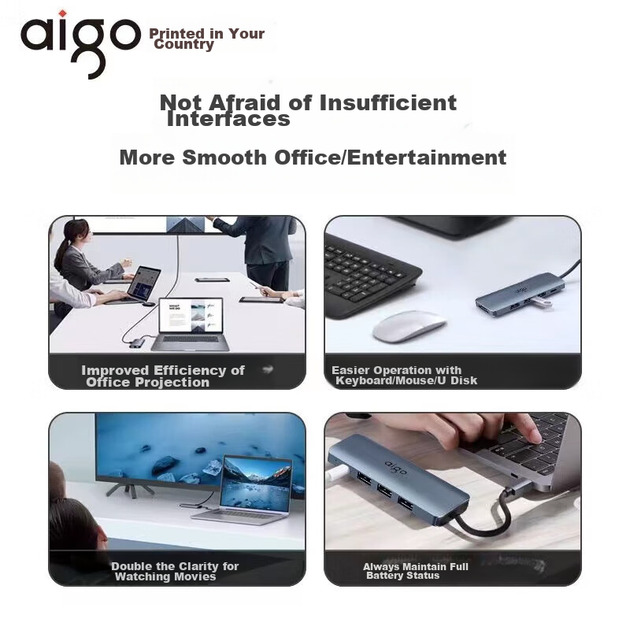 Док-станція розширення Aigo Type-C, концентратор USB 3.0, адаптер HDMI, конвертер для док-станції для ноутбука 4K60Hz Ultra HD, швидка зарядка PD100W, T05-H3 (метал) - Фото 6 Док-станція розширення Aigo Type-C, концентратор USB 3.0, адаптер HDMI, конвертер для док-станції для ноутбука 4K60Hz Ultra HD, швидка зарядка PD100W, T05-H3 (метал) - зображення 6
