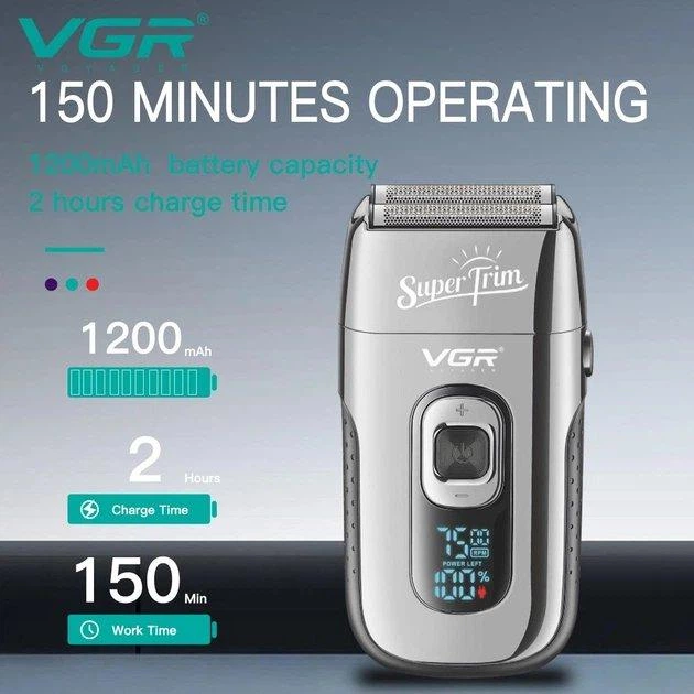 Электробритва VGR V-332 Silver, двойное лезвие, встроенный триммер, LED дисплей (10654) - изображение 2