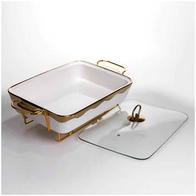 Мармитница фарфоровая 2 л на подставке с подогревом для дома 40х22.5 см HM-3675 - изображение 4