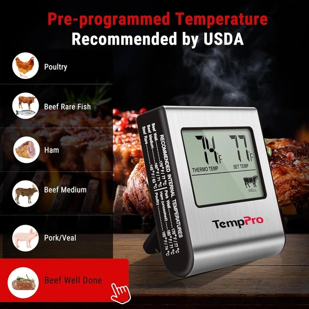 Кулинарный термометр TempPro TempTrack для мяса BBQ духовки, щуп 300°C, таймер, LCD - изображение 3