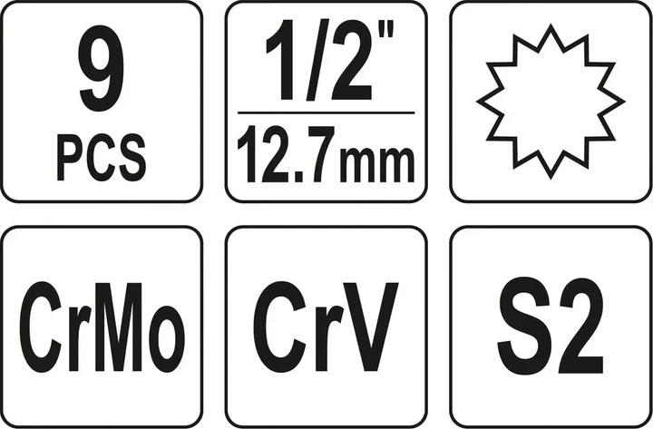 Набір насадок викруткових ударних YATO SPLINE M6-M18 + 6-гр адаптер 1/2. 9 Од - Фото 4 Набір насадок викруткових ударних YATO SPLINE M6-M18 + 6-гр адаптер 1/2. 9 Од - изображение 4
