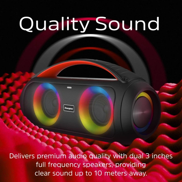 Акустична система 1.0 Energizer 20Вт Bluetooth 5.3 TF/USB/AUX/FM/TWS/MIC, Dual 3” Drivers чорна (BTS258) - Фото 7 Акустична система 1.0 Energizer 20Вт Bluetooth 5.3 TF/USB/AUX/FM/TWS/MIC, Dual 3” Drivers чорна (BTS258) - изображение 7