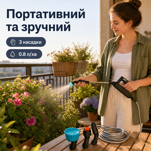 Аккумуляторный опрыскиватель UnA LY-1014 2200 мА·ч 3,7 В со шлангом длиной 5 м и телескопической штангой длиной 62 см, черный - изображение 6