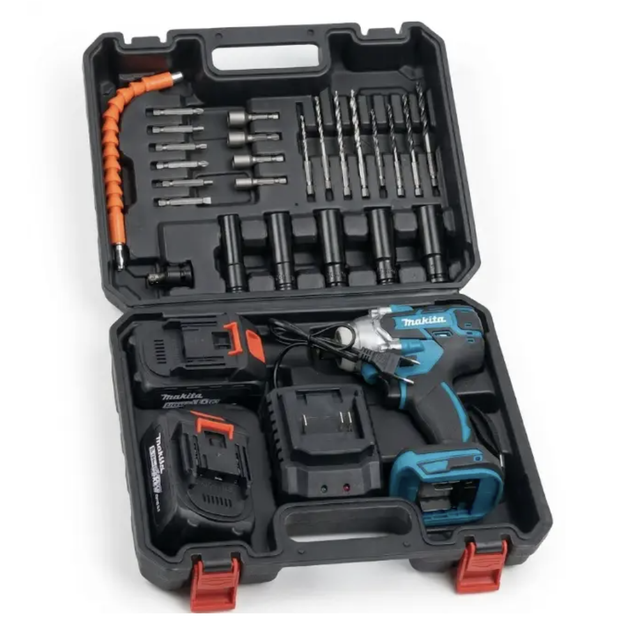 Аккумуляторный гайковерт Makita бесщеточный с крутящим моментом 300 Нм, двумя аккумуляторами 48 В 6.0 Ah, LED-подсветкой, реверсом, индикатором заряда, набором насадок и кейсом для ремонта автомобилей, строительных и монтажных работ - изображение 9