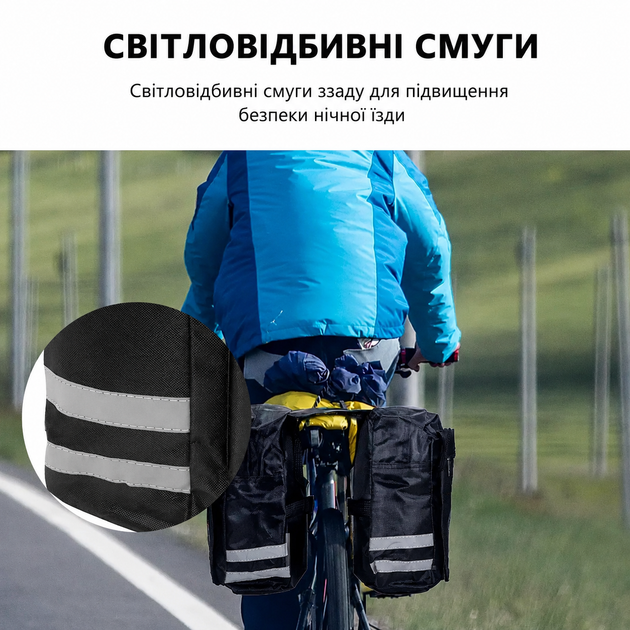 Сумка-штани на багажник велосипеда 25 л двостороння велосипедна велосумка чорна - зображення 7
