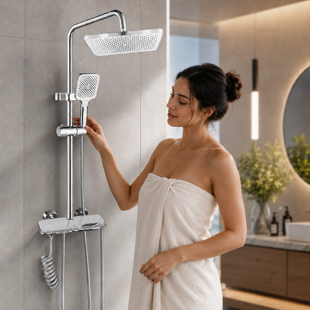 Душ/смеситель Faucet CRH-8916 многофункциональный металл / Душевая стойка в ванную / Комплект для душа - изображение 2