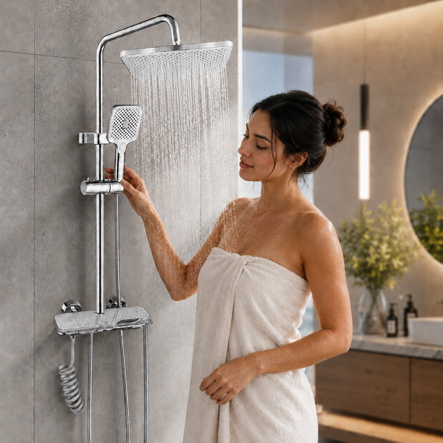 Душ/смеситель Faucet CRH-8916 многофункциональный металл / Душевая стойка в ванную / Комплект для душа - изображение 4