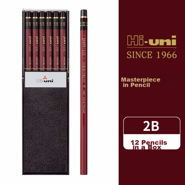 Карандаши Uni Mitsubishi HI-Uni 2B для экзаменов, с деревянным корпусом, для школьников, упаковка 12 шт - изображение 9