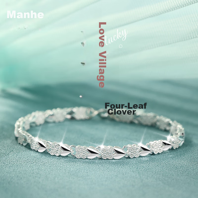 Браслет MANHE из серебра 999 пробы с четырехлистным клевером женский - Фото 4 Браслет MANHE из серебра 999 пробы с четырехлистным клевером женский - изображение 4