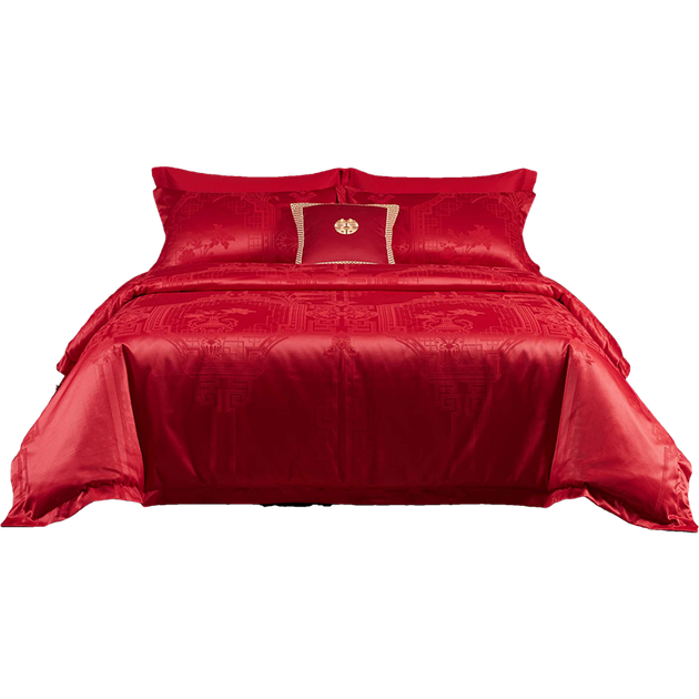 Весільний комплект постільної білизни BEYOND Home Textile з чотирьох предметів, червоний жакардовий, 1,8 м, Щастя, Прибуття - Фото 1 Весільний комплект постільної білизни BEYOND Home Textile з чотирьох предметів, червоний жакардовий, 1,8 м, Щастя, Прибуття - изображение 1