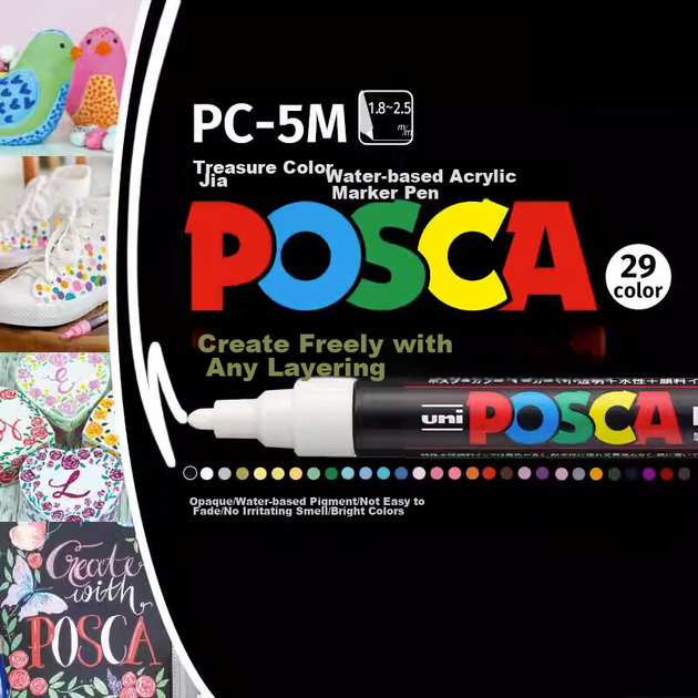 Набор акриловых маркеров Uni Mitsubishi POSCA, 8 цветов, средний размер, модель PC-5M, для рисования и граффити - Фото 5 Набор акриловых маркеров Uni Mitsubishi POSCA, 8 цветов, средний размер, модель PC-5M, для рисования и граффити - изображение 5