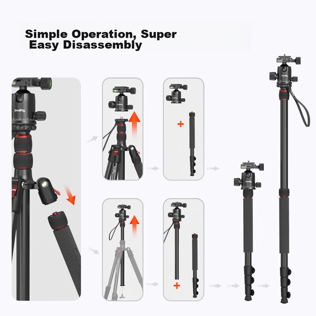 Штатив SmallRig 3935 для зеркальных фотокамер, профессиональная подставка для фотоаппаратов, портативный штатив из алюминиевого сплава для камер и телефонов, штатив с шаровой головкой и гидравлическим демпфированием для беззеркальных камер. - изображение 5
