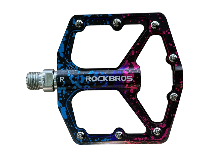 Педали для велосипеда на промподшипниках Rockbros K203 универсальные вело педали из алюминия со стальными шипами герметичные, Black / Rose / Blue - изображение 4