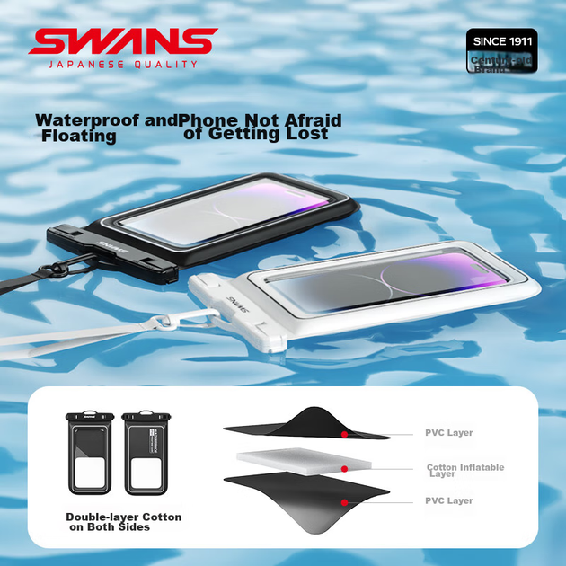 Водонепроницаемый чехол для телефона SWANS с сенсорным экраном, с ремешком, для горячих источников, подводной съемки, дайвинга, плавания и велоспорта, белый - изображение 6