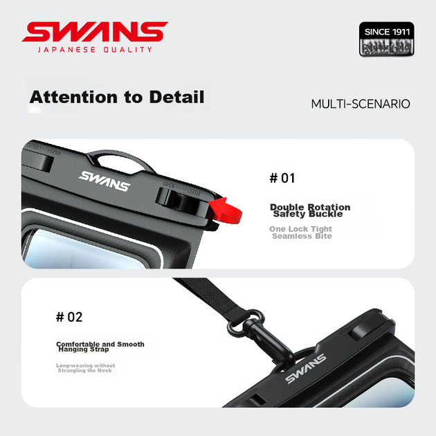 Водонепроницаемый чехол для телефона SWANS с сенсорным экраном, с ремешком, для горячих источников, подводной съемки, дайвинга, плавания и велоспорта, белый - изображение 8