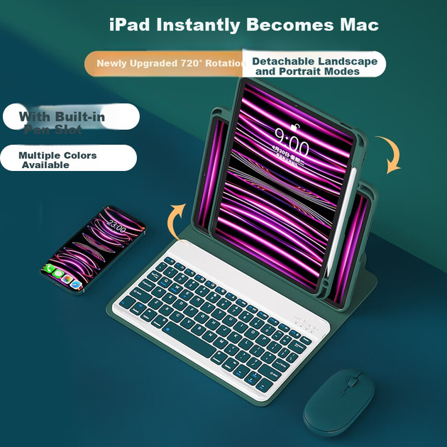 Чохол для iPad BOW Hangshi HC036K 2025 року, сумісний з iPad Pro 18/20/21 версії, універсальний чохол для планшета з інтегрованим слотом для ручки, горизонтальним та вертикальним екраном, 11 дюймів, благородний чорний - зображення 9