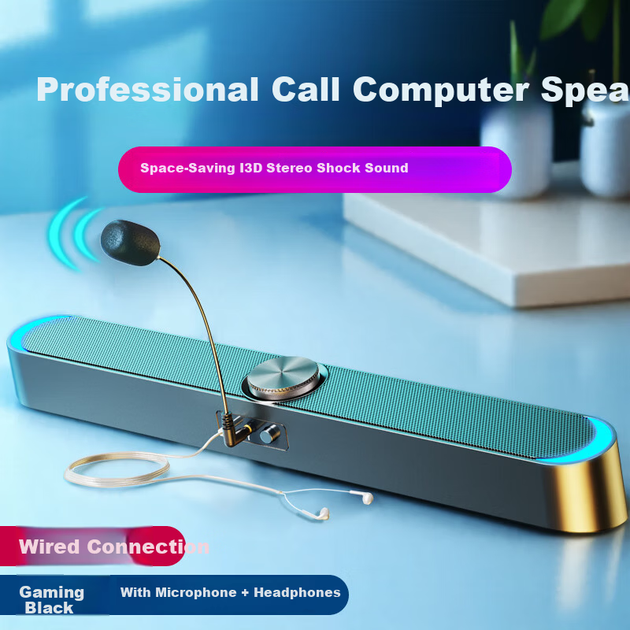 Микрофон настольный SADA V-198 USB проводной с колонкой и сабвуфером для компьютера - изображение 4