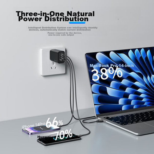 Зарядное устройство Mryc 67 Вт GaN многопортовое Type-C для ноутбуков и телефонов, черное - Фото 7 Зарядное устройство Mryc 67 Вт GaN многопортовое Type-C для ноутбуков и телефонов, черное - изображение 7