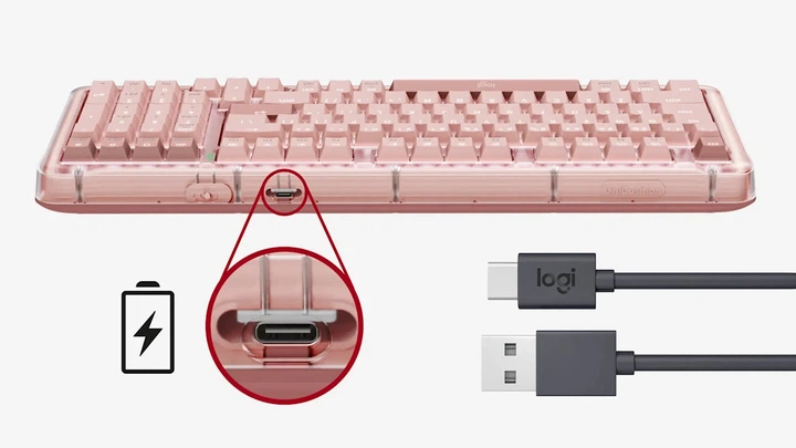 Клавиатура беспроводная Logitech ALTO KEYS K98S Amber Series AI Marble Bluetooth/Wireless/USB Pink - изображение 11