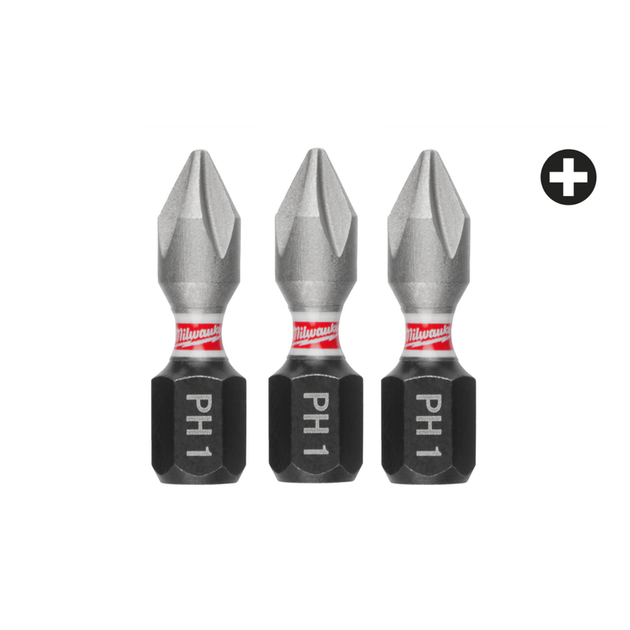 Бита SHOCKWAVE MILWAUKEE, PH1, 25мм, (3шт) - Фото 1 Бита SHOCKWAVE MILWAUKEE, PH1, 25мм, (3шт) - изображение 1