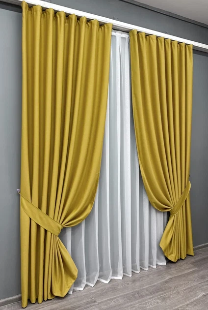 Комплект штор VR-Textil шенилл 2 шт 150x270 см горчичный (1897ш) - Фото 3 Комплект штор VR-Textil шенилл 2 шт 150x270 см горчичный (1897ш) - изображение 3