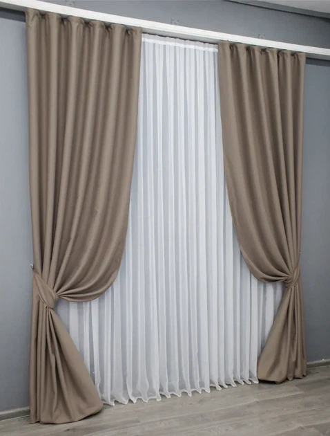 Комплект штор VR-Textil Midnight блекаут 2 шт 150x290 см капучино (1674ш) - Фото 3 Комплект штор VR-Textil Midnight блекаут 2 шт 150x290 см капучино (1674ш) - зображення 3