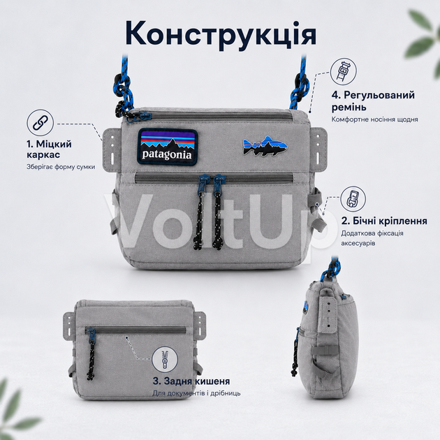 Сумка через плече Patagonia Messenger сіра водовідштовхувальна з 4 відділеннями для міста та повсякденного використання - Фото 4 Сумка через плече Patagonia Messenger сіра водовідштовхувальна з 4 відділеннями для міста та повсякденного використання - зображення 4