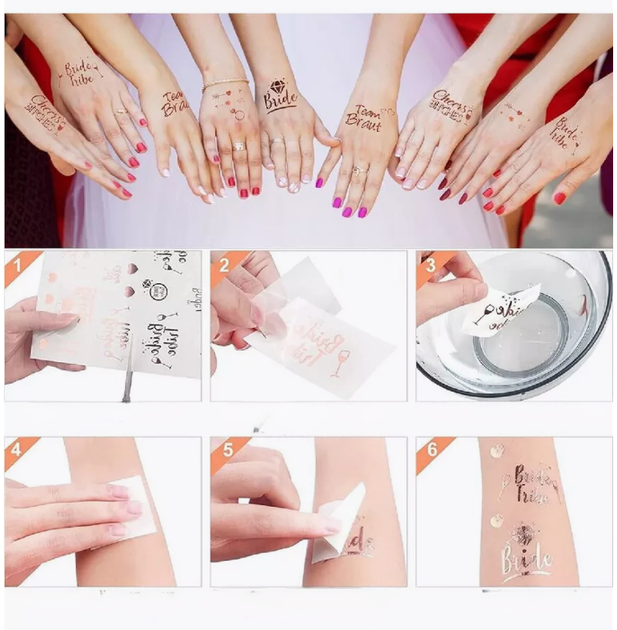 Набор на девичник для невесты Bride to be One Size фата обруч лента флеш-тату пудровый белый (SVS) - Фото 4 Набор на девичник для невесты Bride to be One Size фата обруч лента флеш-тату пудровый белый (SVS) - изображение 4