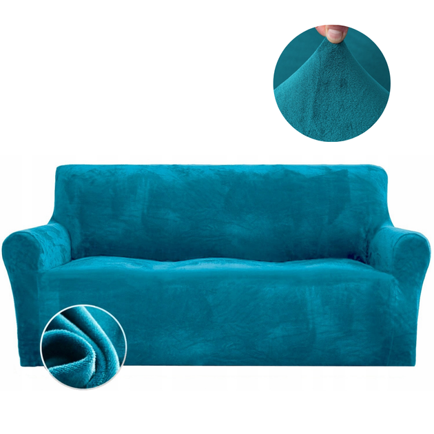 Захисний чохол на тримісний диван Diana Textile Plush Velvet, 190-230 см, Бірюзовий - Фото 2 Захисний чохол на тримісний диван Diana Textile Plush Velvet, 190-230 см, Бірюзовий - зображення 2