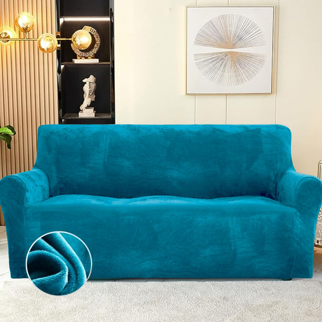 Захисний чохол на тримісний диван Diana Textile Plush Velvet, 190-230 см, Бірюзовий - Фото 3 Захисний чохол на тримісний диван Diana Textile Plush Velvet, 190-230 см, Бірюзовий - зображення 3