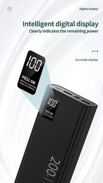 Портативный Power Bank 22.5W, 20000 mAh, PD20W, двойной вход, три выхода - Фото 2 Портативный Power Bank 22.5W, 20000 mAh, PD20W, двойной вход, три выхода - изображение 2