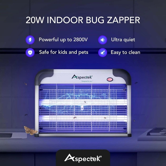 Aspectek електричний знищувач комах 20W для приміщень, проти мух та комарів, з лампами в комплекті - Фото 3 Aspectek електричний знищувач комах 20W для приміщень, проти мух та комарів, з лампами в комплекті - изображение 3