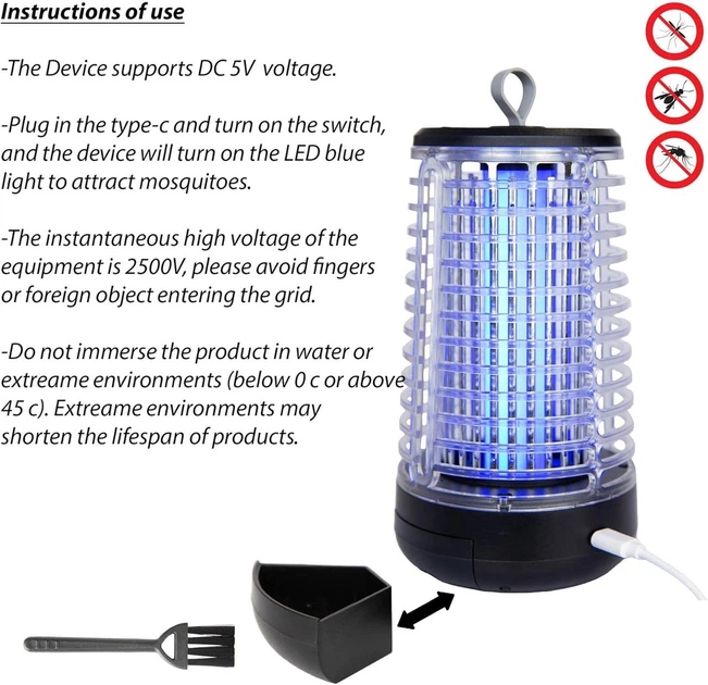 USB лампа-пастка от комаров мух и насекомых с UV-светом - изображение 8