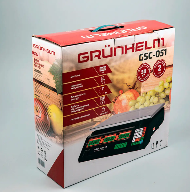 Ваги електронні Grunhelm 50 кг, індикатор батареї, кнопкове управління - Фото 9 Ваги електронні Grunhelm 50 кг, індикатор батареї, кнопкове управління - изображение 9