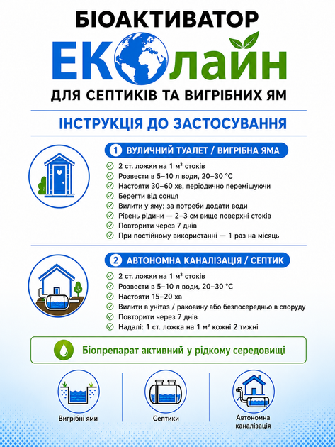 Біопрепарат для септиків і вигрібних ям “Еколайн” 500 г - зображення 3