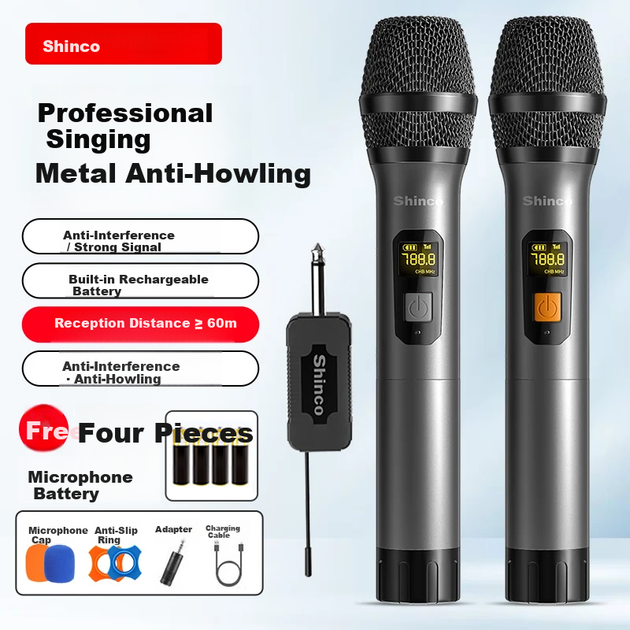 Микрофоны Shinco H65 беспроводные, 2 штуки, для караоке и конференций - изображение 5