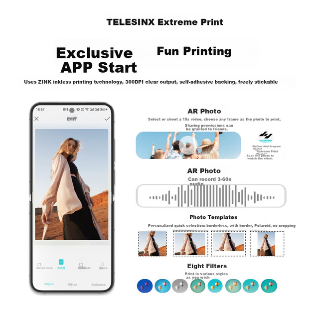 Принтер TELESIN портативный мини без чернил с Bluetooth - Фото 4 Принтер TELESIN портативный мини без чернил с Bluetooth - изображение 4