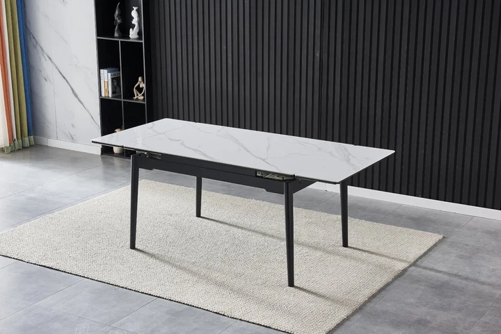 Обеденный стол BONN II CERAMIC раскладной 140x200 см керамика белый глянец черный каркас - Фото 1 Обеденный стол BONN II CERAMIC раскладной 140x200 см керамика белый глянец черный каркас - изображение 1