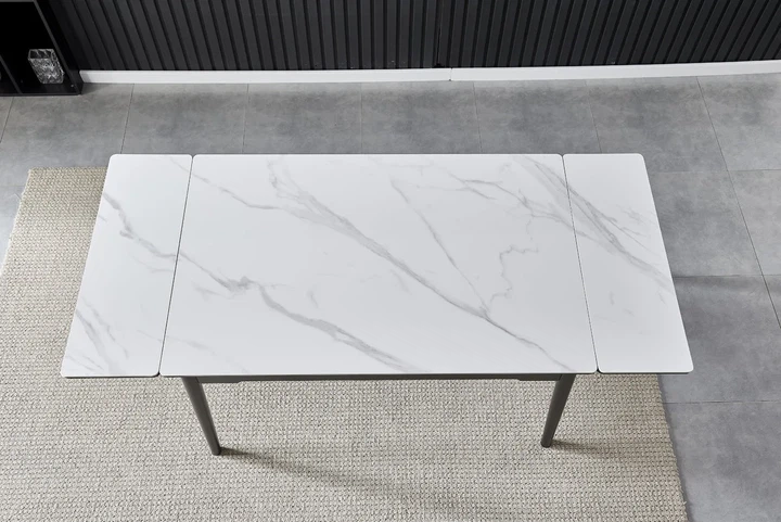 Обеденный стол BONN II CERAMIC раскладной 140x200 см керамика белый глянец черный каркас - Фото 2 Обеденный стол BONN II CERAMIC раскладной 140x200 см керамика белый глянец черный каркас - изображение 2