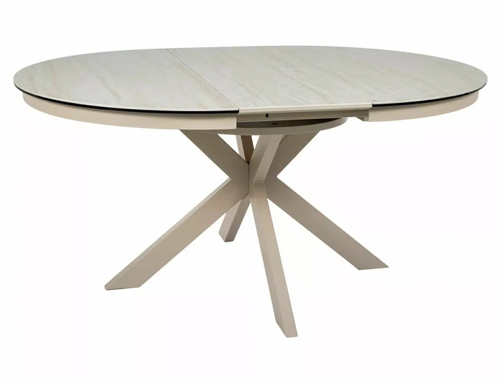 Стол раскладной PORTO CERAMIC 120x120(160)x76 см закаленное стекло + керамика травертин бежевый кашемир - изображение 4