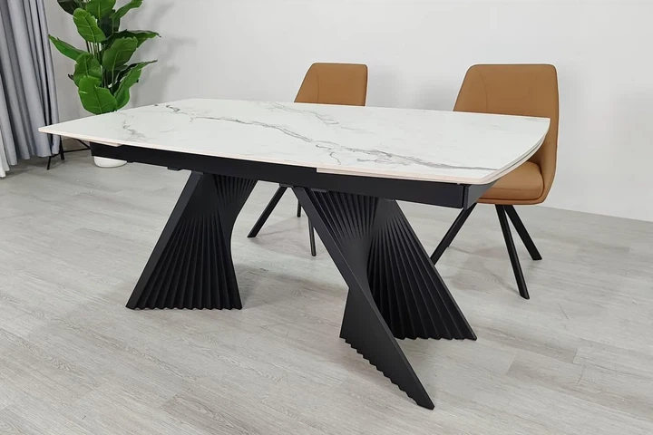 Стол обеденный раскладной EDMUND CERAMIC 160(240)x90 см керамика белый мат/железо черный - изображение 4