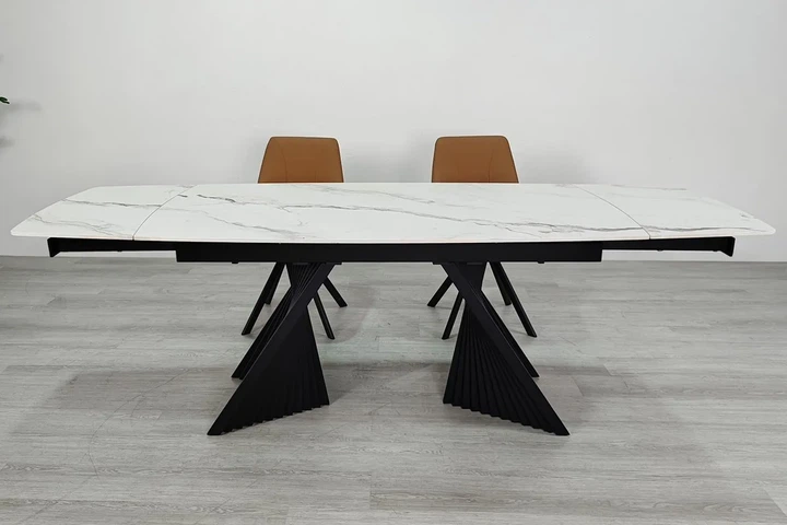Стол обеденный раскладной EDMUND CERAMIC 160(240)x90 см керамика белый мат/железо черный - изображение 7