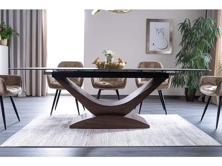 Стол раскладной DOLCE CERAMIC 180(240)x95 см Закаленное стекло + керамика Серый мрамор/Темный орех - изображение 4