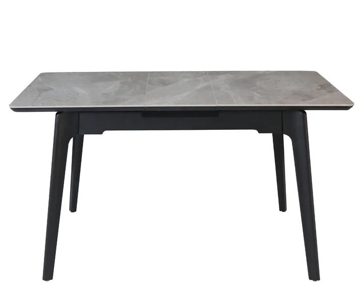 Обеденный стол BERLIN CERAMIC 111(140)x75 см МДФ + керамика серый глянец черный каркас - изображение 4